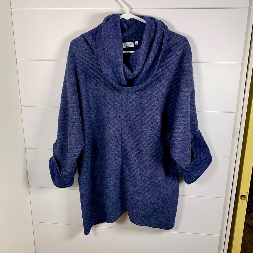 Habitat‎ Sweater Tunic Navy Blue Cowl Neck Size M Lagenlook Asymmetrical